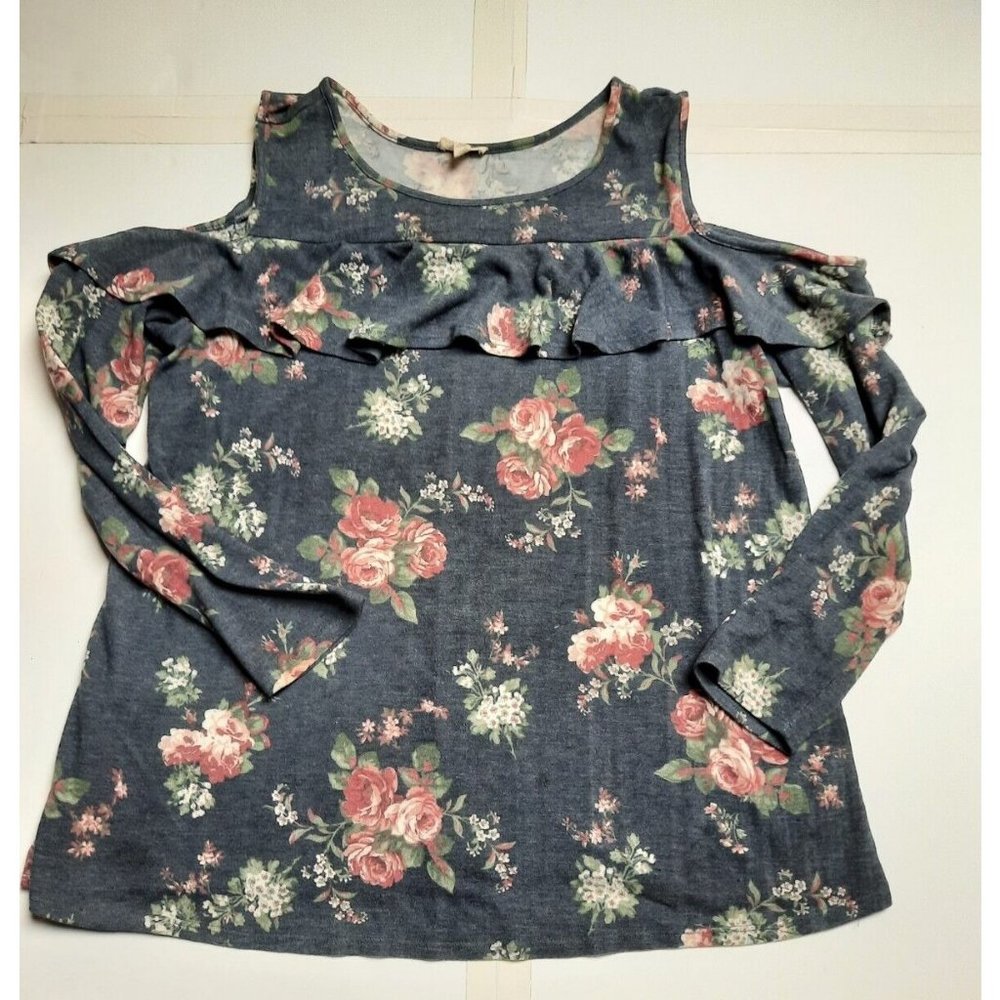 Como Blu womens blue floral knit cold shoulder long sleeve sweater size 2X
